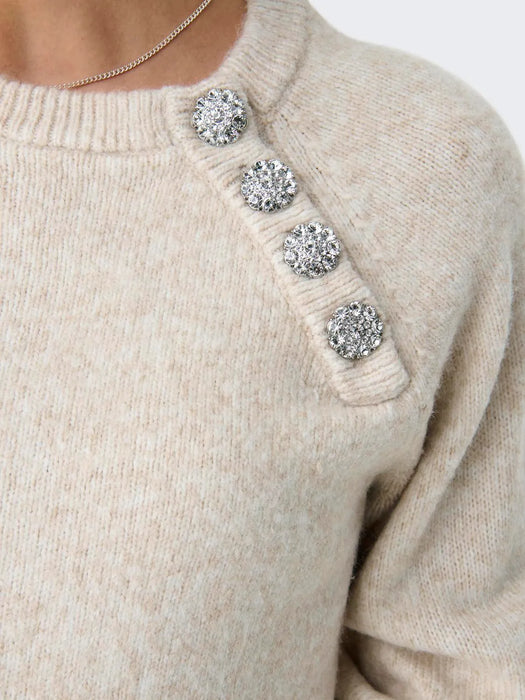 ONLY life Lauren Button knit Oatmeal