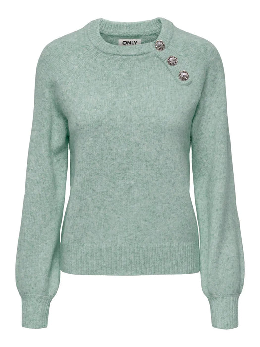 ONLY life Lauren Button knit Aqua gray melange